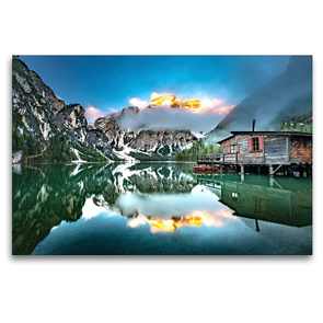 Premium Textil-Leinwand 120 x 80 cm Quer-Format Pragser Wildsee Ein Motiv aus dem Kalender Alpen und Seen | Wandbild, HD-Bild auf Keilrahmen, Fertigbild auf hochwertigem Vlies, Leinwanddruck von Janina Fischer