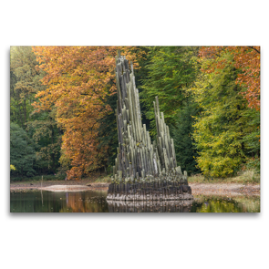 Premium Textil-Leinwand 120 x 80 cm Quer-Format Rakotzbrücke und See im Kromlauerpark | Wandbild, HD-Bild auf Keilrahmen, Fertigbild auf hochwertigem Vlies, Leinwanddruck von Michael Weirauch