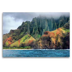 Premium Textil-Leinwand 120 x 80 cm Quer-Format Rauhe Steilküste Napali Coast auf der Insel Kauai in Hawaii | Wandbild, HD-Bild auf Keilrahmen, Fertigbild auf hochwertigem Vlies, Leinwanddruck von Sandra Schänzer