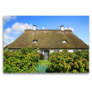 Premium Textil-Leinwand 120 x 80 cm Quer-Format Reetdachhaus in Sieseby | Wandbild, HD-Bild auf Keilrahmen, Fertigbild auf hochwertigem Vlies, Leinwanddruck von Steffani Lehmann