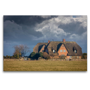 Premium Textil-Leinwand 120 x 80 cm Quer-Format Reetdachhöfe mit Sturmwolken auf Sylt | Wandbild, HD-Bild auf Keilrahmen, Fertigbild auf hochwertigem Vlies, Leinwanddruck von Christian Müringer