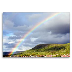 Premium Textil-Leinwand 120 x 80 cm Quer-Format Regenbogen über Pfullingen | Wandbild, HD-Bild auf Keilrahmen, Fertigbild auf hochwertigem Vlies, Leinwanddruck von GUGIGEI