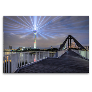 Premium Textil-Leinwand 120 x 80 cm Quer-Format Rheinkomet von der Hafenbrücke | Wandbild, HD-Bild auf Keilrahmen, Fertigbild auf hochwertigem Vlies, Leinwanddruck von Alexander Gründel