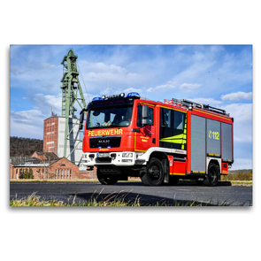 Premium Textil-Leinwand 120 x 80 cm Quer-Format Schlingmann HLF 10 – Freiwillige Feuerwehr Merkers | Wandbild, HD-Bild auf Keilrahmen, Fertigbild auf hochwertigem Vlies, Leinwanddruck von MH CONNECT 112 Marcus Heinz