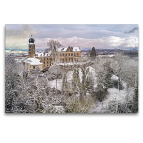Premium Textil-Leinwand 120 x 80 cm Quer-Format Schloss Callenberg im Winter | Wandbild, HD-Bild auf Keilrahmen, Fertigbild auf hochwertigem Vlies, Leinwanddruck von Val Thoermer