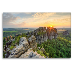 Premium Textil-Leinwand 120 x 80 cm Quer-Format Schrammsteinaussicht Sächsische Schweiz | Wandbild, HD-Bild auf Keilrahmen, Fertigbild auf hochwertigem Vlies, Leinwanddruck von Michael Valjak