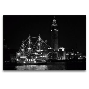 Premium Textil-Leinwand 120 x 80 cm Quer-Format Shanghai bei Nacht | Wandbild, HD-Bild auf Keilrahmen, Fertigbild auf hochwertigem Vlies, Leinwanddruck von Ralf Wittstock