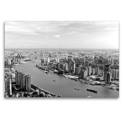 Premium Textil-Leinwand 120 x 80 cm Quer-Format Shanghai Skyline mit Huangpu River | Wandbild, HD-Bild auf Keilrahmen, Fertigbild auf hochwertigem Vlies, Leinwanddruck von Ralf Wittstock