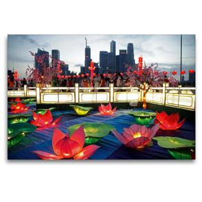 Premium Textil-Leinwand 120 x 80 cm Quer-Format Singapore River Hong Bao Carnival | Wandbild, HD-Bild auf Keilrahmen, Fertigbild auf hochwertigem Vlies, Leinwanddruck von Peter Schickert