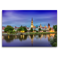 Premium Textil-Leinwand 120 x 80 cm Quer-Format Skyline der Stadt Ulm | Wandbild, HD-Bild auf Keilrahmen, Fertigbild auf hochwertigem Vlies, Leinwanddruck von Melanie Viola