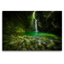 Premium Textil-Leinwand 120 x 80 cm Quer-Format Socatal, Kozjak Wasserfall | Wandbild, HD-Bild auf Keilrahmen, Fertigbild auf hochwertigem Vlies, Leinwanddruck von Jörg Schmöe