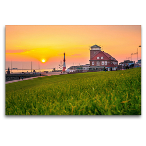 Premium Textil-Leinwand 120 x 80 cm Quer-Format Sonnenuntergang in Bremerhaven an der Weser | Wandbild, HD-Bild auf Keilrahmen, Fertigbild auf hochwertigem Vlies, Leinwanddruck von Steffen Flüchter