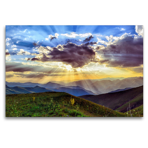 Premium Textil-Leinwand 120 x 80 cm Quer-Format Sonnenuntergang über den Bergen | Wandbild, HD-Bild auf Keilrahmen, Fertigbild auf hochwertigem Vlies, Leinwanddruck von Stefan Widerstein – SteWi.info