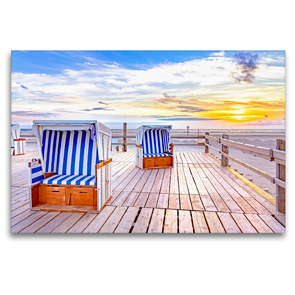 Premium Textil-Leinwand 120 x 80 cm Quer-Format SPO Strandkörbe im Sonnenuntergang | Wandbild, HD-Bild auf Keilrahmen, Fertigbild auf hochwertigem Vlies, Leinwanddruck von Andrea Dreegmeyer