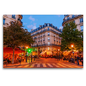 Premium Textil-Leinwand 120 x 80 cm Quer-Format Straßenkreuzung auf der Ile Saint Louis in Paris bei Nacht | Wandbild, HD-Bild auf Keilrahmen, Fertigbild auf hochwertigem Vlies, Leinwanddruck von Christian Müller