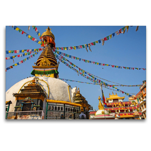 Premium Textil-Leinwand 120 x 80 cm Quer-Format Stupa in Kathmandu | Wandbild, HD-Bild auf Keilrahmen, Fertigbild auf hochwertigem Vlies, Leinwanddruck von Maro Niemann