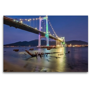 Premium Textil-Leinwand 120 x 80 cm Quer-Format Thuận Phước Bridge Đà Nẵng (Vietnam), Han River | Wandbild, HD-Bild auf Keilrahmen, Fertigbild auf hochwertigem Vlies, Leinwanddruck von Urte Kortjohann Photography