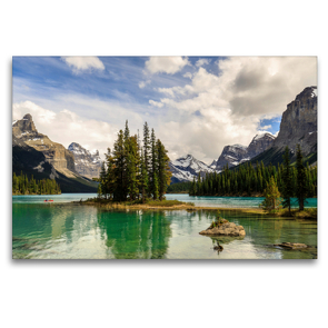 Premium Textil-Leinwand 120 x 80 cm Quer-Format Traumziel Spirit Island, Maligne Lake | Wandbild, HD-Bild auf Keilrahmen, Fertigbild auf hochwertigem Vlies, Leinwanddruck von Adrian Geering