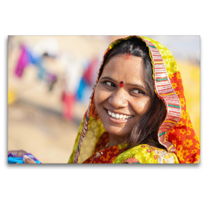 Premium Textil-Leinwand 120 x 80 cm Quer-Format VARANASI Lachende am Ganges | Wandbild, HD-Bild auf Keilrahmen, Fertigbild auf hochwertigem Vlies, Leinwanddruck von Bernd Maertens