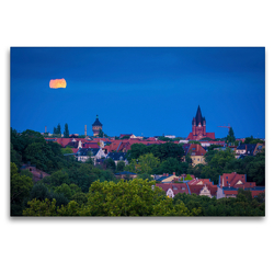 Premium Textil-Leinwand 120 x 80 cm Quer-Format Vollmond über Halle-Saale | Wandbild, HD-Bild auf Keilrahmen, Fertigbild auf hochwertigem Vlies, Leinwanddruck von Martin Wasilewski