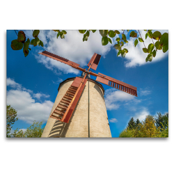 Premium Textil-Leinwand 120 x 80 cm Quer-Format Windmühle in Syrau – einzige erhaltene Windmühle im Vogtland | Wandbild, HD-Bild auf Keilrahmen, Fertigbild auf hochwertigem Vlies, Leinwanddruck von Ulrich Männel www.studio-fifty-five.de