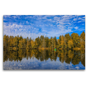 Premium Textil-Leinwand 1200 x 800 cm Quer-Format Uferlandschaft Moorteich mit Fischerboot – Pfrunger-Burgweiler Ried | Wandbild, HD-Bild auf Keilrahmen, Fertigbild auf hochwertigem Vlies, Leinwanddruck von Christine Horn