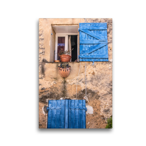 Premium Textil-Leinwand 30 x 45 cm Hoch-Format Blaue Fenster in der Altstadt im Dorf Villars, Provence, Frankreich | Wandbild, HD-Bild auf Keilrahmen, Fertigbild auf hochwertigem Vlies, Leinwanddruck von Christian Müringer