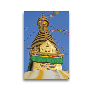 Premium Textil-Leinwand 30 x 45 cm Hoch-Format Der obere Teil des berühmten Stupa von Swayambhunath im Westen von Kathmandu | Wandbild, HD-Bild auf Keilrahmen, Fertigbild auf hochwertigem Vlies, Leinwanddruck von Ulrich Senff