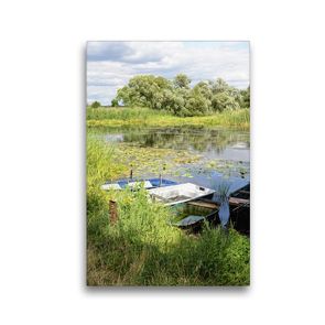 Premium Textil-Leinwand 30 x 45 cm Hoch-Format Kähne am Flussufer im Havelland | Wandbild, HD-Bild auf Keilrahmen, Fertigbild auf hochwertigem Vlies, Leinwanddruck von Anja Frost
