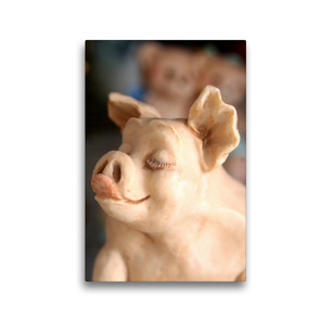 Premium Textil-Leinwand 30 x 45 cm Hoch-Format Selbstverliebtes Schwein, Dekofigur | Wandbild, HD-Bild auf Keilrahmen, Fertigbild auf hochwertigem Vlies, Leinwanddruck von Gisela Kruse