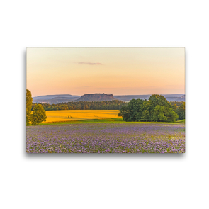 Premium Textil-Leinwand 45 x 30 cm Quer-Format Abendlicher Blick zum Lilienstein | Wandbild, HD-Bild auf Keilrahmen, Fertigbild auf hochwertigem Vlies, Leinwanddruck von NJ