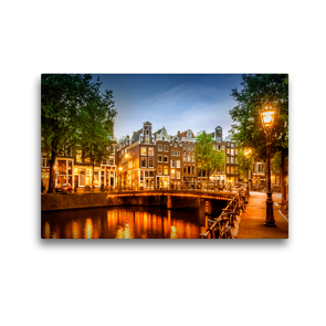 Premium Textil-Leinwand 45 x 30 cm Quer-Format AMSTERDAM Abendidylle an der Singel | Wandbild, HD-Bild auf Keilrahmen, Fertigbild auf hochwertigem Vlies, Leinwanddruck von Melanie Viola