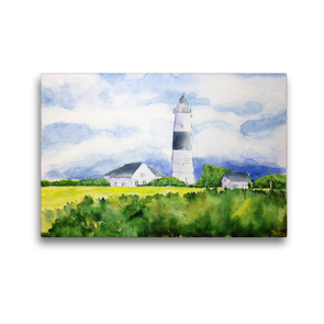 Premium Textil-Leinwand 45 x 30 cm Quer-Format Aquarell vom Leuchtturm Kampen auf Sylt | Wandbild, HD-Bild auf Keilrahmen, Fertigbild auf hochwertigem Vlies, Leinwanddruck von Michaela Schimmack