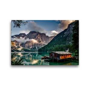 Premium Textil-Leinwand 45 x 30 cm Quer-Format Berge am Pragser Wildsee Italien | Wandbild, HD-Bild auf Keilrahmen, Fertigbild auf hochwertigem Vlies, Leinwanddruck von Stefan Widerstein – SteWi.info