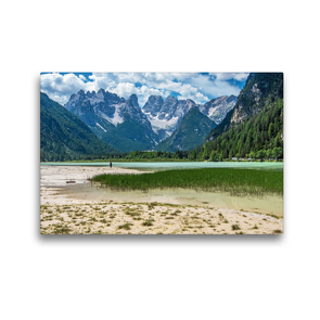 Premium Textil-Leinwand 45 x 30 cm Quer-Format Blick zum Dürrensee und zur Cristallogruppe in den Dolomiten | Wandbild, HD-Bild auf Keilrahmen, Fertigbild auf hochwertigem Vlies, Leinwanddruck von Sascha Ferrari