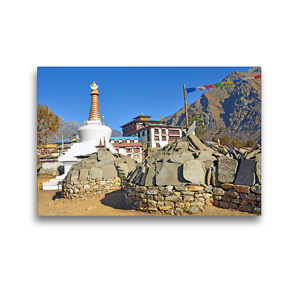 Premium Textil-Leinwand 45 x 30 cm Quer-Format Blick zur Tengboche Gompa auf 3860 m Höhe, dem wichtigsten buddhistischen Kloster im Khumbu | Wandbild, HD-Bild auf Keilrahmen, Fertigbild auf hochwertigem Vlies, Leinwanddruck von Ulrich Senff