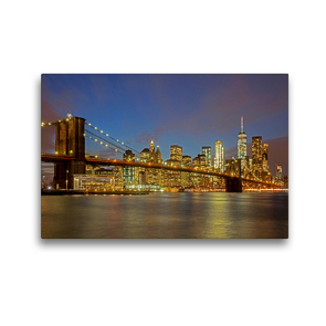 Premium Textil-Leinwand 45 x 30 cm Quer-Format Brooklyn Bridge mit Skyline bei Nacht | Wandbild, HD-Bild auf Keilrahmen, Fertigbild auf hochwertigem Vlies, Leinwanddruck von Franz Tangermann