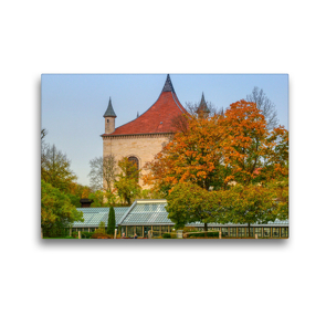 Premium Textil-Leinwand 45 x 30 cm Quer-Format Das Glashaus (ehem. Gewächshaus) und die Derneburg | Wandbild, HD-Bild auf Keilrahmen, Fertigbild auf hochwertigem Vlies, Leinwanddruck von Barbara Hilmer-Schröer u. Ralf Schröer