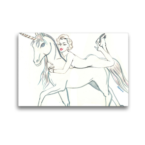 Premium Textil-Leinwand 45 x 30 cm Quer-Format das Marylin unicorn, Marylin Monroe mit Einhorn | Wandbild, HD-Bild auf Keilrahmen, Fertigbild auf hochwertigem Vlies, Leinwanddruck von Sara Horwath