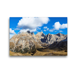 Premium Textil-Leinwand 45 x 30 cm Quer-Format Der Gran Vernel (3210 m) und die Punta Penia (3343 m), der höchste Gipfel der Marmolata Gruppe, in den herbstlichen Dolomiten | Wandbild, HD-Bild auf Keilrahmen, Fertigbild auf hochwertigem Vlies, Leinwanddruck von Martin Zwick