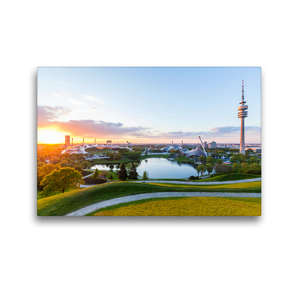 Premium Textil-Leinwand 45 x 30 cm Quer-Format Der Olympiapark mit dem Olympiastadion und dem Olympiaturm in München | Wandbild, HD-Bild auf Keilrahmen, Fertigbild auf hochwertigem Vlies, Leinwanddruck von Werner Dieterich