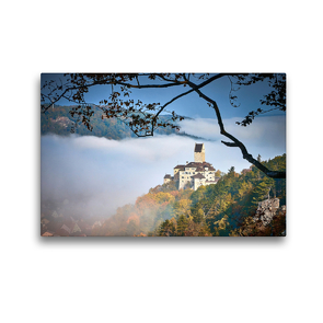 Premium Textil-Leinwand 45 x 30 cm Quer-Format Die Burg Kipfenberg im herbstlichen Morgennebel | Wandbild, HD-Bild auf Keilrahmen, Fertigbild auf hochwertigem Vlies, Leinwanddruck von Markus Treffer