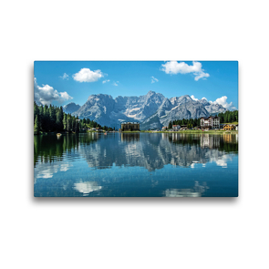 Premium Textil-Leinwand 45 x 30 cm Quer-Format Die Dolomiten spiegeln sich im Misurinasee | Wandbild, HD-Bild auf Keilrahmen, Fertigbild auf hochwertigem Vlies, Leinwanddruck von Sascha Ferrari