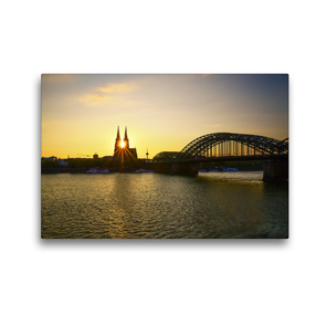 Premium Textil-Leinwand 45 x 30 cm Quer-Format Die leuchtenden Sonnenstrahlen zwischen den Türmen des Kölner Doms, Kathedrale – Köln | Wandbild, HD-Bild auf Keilrahmen, Fertigbild auf hochwertigem Vlies, Leinwanddruck von Bettina Hackstein