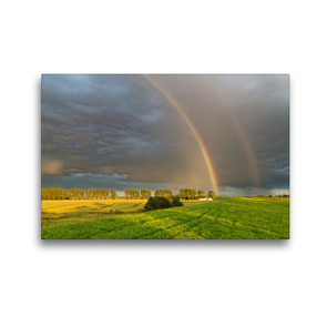 Premium Textil-Leinwand 45 x 30 cm Quer-Format Doppelter Regenbogen am Abendhimmel | Wandbild, HD-Bild auf Keilrahmen, Fertigbild auf hochwertigem Vlies, Leinwanddruck von Rolf Pötsch