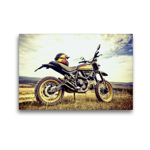 Premium Textil-Leinwand 45 x 30 cm Quer-Format Ducati Scrambler Desert Sled auf Hochebene im Herbst | Wandbild, HD-Bild auf Keilrahmen, Fertigbild auf hochwertigem Vlies, Leinwanddruck von Peter Franko