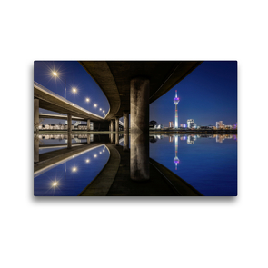 Premium Textil-Leinwand 45 x 30 cm Quer-Format Düsseldorf Hochwasser unter der Rheinkniebrücke | Wandbild, HD-Bild auf Keilrahmen, Fertigbild auf hochwertigem Vlies, Leinwanddruck von Alexander Gründel