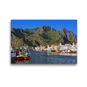 Premium Textil-Leinwand 45 x 30 cm Quer-Format Henningsvaer im Abendlicht | Wandbild, HD-Bild auf Keilrahmen, Fertigbild auf hochwertigem Vlies, Leinwanddruck von Gisela Scheffbuch