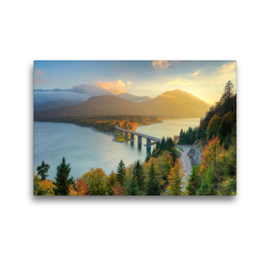 Premium Textil-Leinwand 45 x 30 cm Quer-Format Herbst am Sylvensteinsee in Bayern | Wandbild, HD-Bild auf Keilrahmen, Fertigbild auf hochwertigem Vlies, Leinwanddruck von Michael Valjak