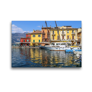 Premium Textil-Leinwand 45 x 30 cm Quer-Format Im Hafen von Malcesine | Wandbild, HD-Bild auf Keilrahmen, Fertigbild auf hochwertigem Vlies, Leinwanddruck von Reinhard Sock